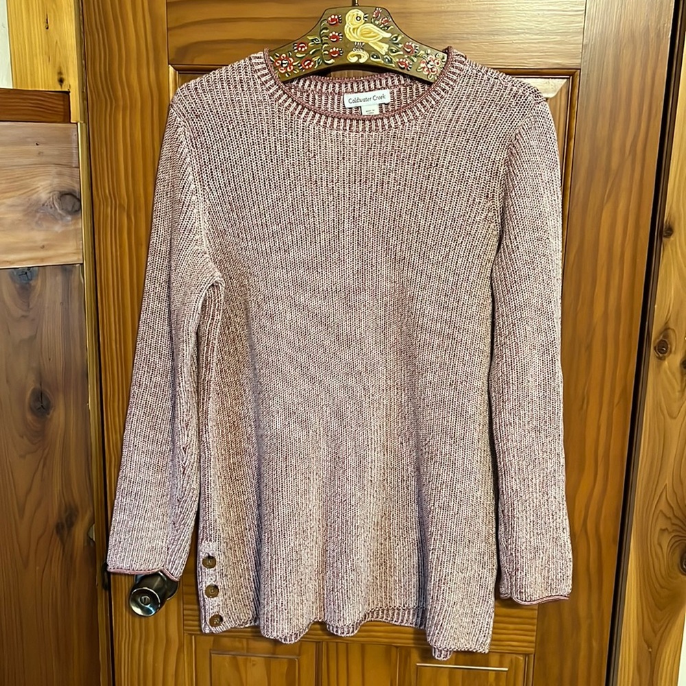 Coldwater Creek 100% Cotton Tunic Sweater Size medium, white & burgundy